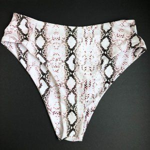 NEW High Cut Cheeky Beachy Black White Pink Snakeskin Print Bikini Bottom
